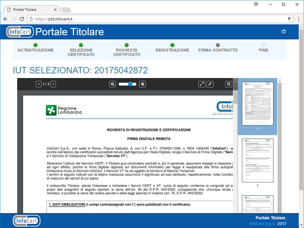 3.3 Visualizzazione contratto Viene visualizzato il contratto che nei passi successivi verrà firmato