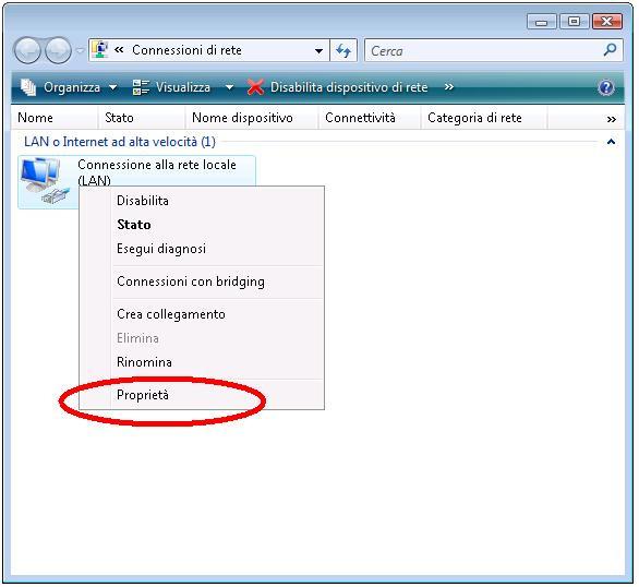 locale LAN Clicca su Proprietà (fare attenzione:
