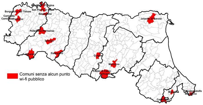 Comuni senza wi-fi pubblici 19 comuni (erano 30 nel 2016) non hanno ancora punti Wi-fi pubblici; in questi Comuni risiedono circa 43.
