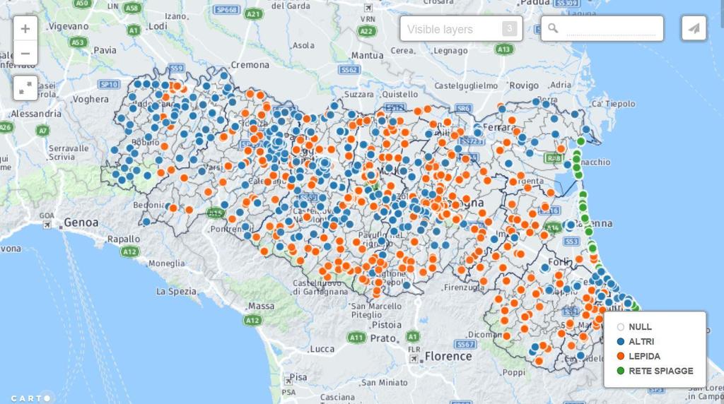 La localizzazione territoriale di tutti i punti wi-fi http://mappawifi.ervet.