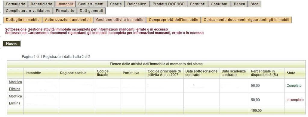 3.4.4. Sottosezione Comproprietà dell immobile Selezionare il pulsante Comproprietà dell immobile del menù sottosezioni per accedere alla videata dove creare l elenco dei comproprietari dell immobile.