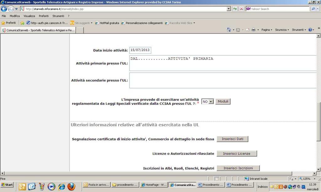 per comunicare i dati identificativi dell unità locale compilare SOLO i campi obbligatori segnalati con un * - inserendo i dati identificati dell unità locale selezionare dal menu a tendina il codice