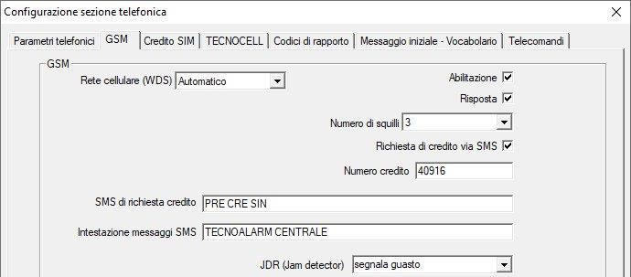 credito residuo della SIM presente sulla centrale anche