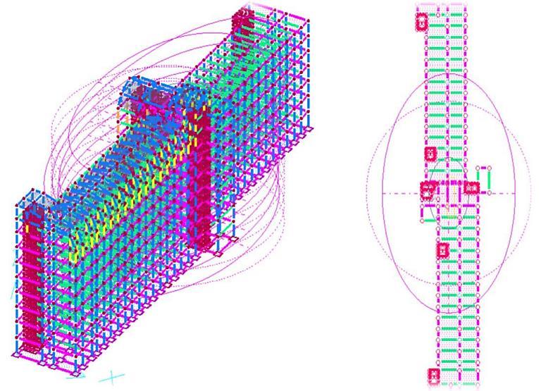 Come controventi elastici sono scelti controventi elastici concentrici a Croce di Sant Andrea, in cui le zone dissipative sono collocate nelle diagonali tese.