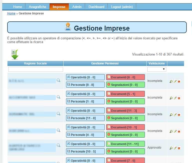 8 Verifica Accessi Stabiliment La verifica della dcumentazine all ingress è facilitata dall utilizz di una videata riassuntiva