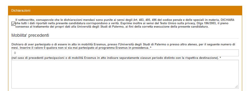 PRECEDENTI MOBILITA ERASMUS IN QUESTA SEZIONE DEVONO ESSERE DICHIARATI