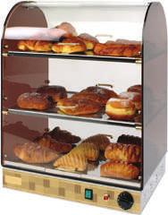 Heated display cabinets Pastry Display With Stainless Steel base and shelves. The transparent and smoked body made of plexiglass with several doors, allows to take in and out products easily.