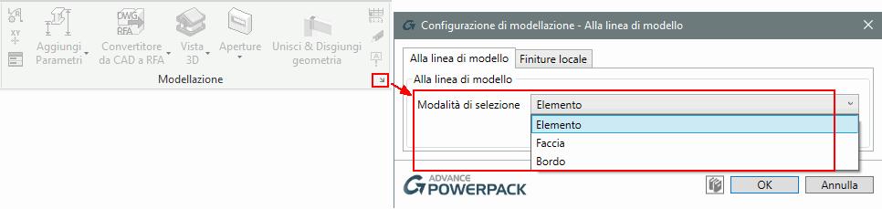 Per accedere al nuovo comando, l'utente deve scegliere tra le Modalità di selezione Elemento, Faccia