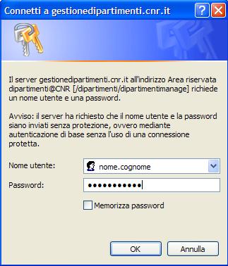 L accesso alla procedura Gestione Dipartimenti avviene mediante browser collegandosi all indirizzo http://gestionedipartimenti.cnr.it/. La pagina di ingresso presenta la seguente schermata (Fig.