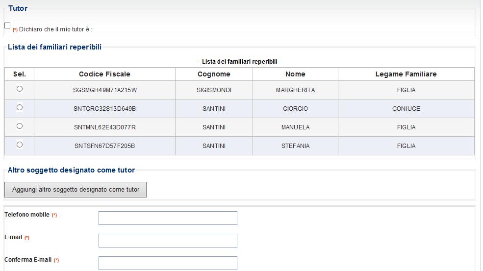 Pagina 16 3.8 DICHIARAZIONI Nella sezione il richiedente si impegna a presentare, su richiesta, la scheda sanitaria e l atto di designazione del tutor.