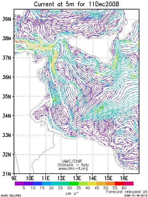 L immagine in Fig. 4.3, relativa al giorno 11 Dicembre 2008, riportata a titolo di esempio, mostra un pattern di corrente del tutto conforme a quanto descritto in precedenza.