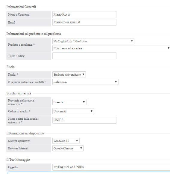 Seleziona il prodotto MyEnglishLab / MonLabo e la tipologia di