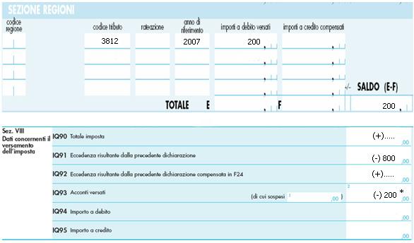 ipotesi di compensazione "semplice" o "interna" o "verticale", nel senso che l'importo a credito viene utilizzato per diminuire l'acconto Irap dovuto per il periodo d'imposta successivo (nel caso