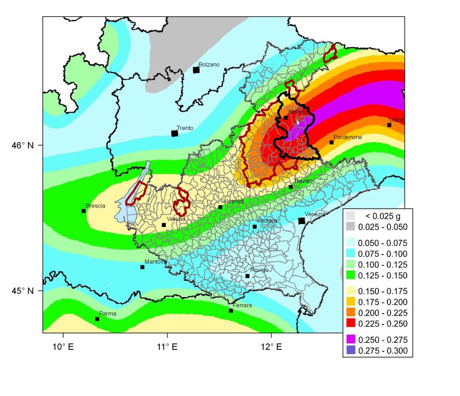 Figura 3 Stralcio della mappa di pericolosità sismica nazionale (Fonte: Gruppo di lavoro, 2004, Redazione della mappa di pericolosità sismica prevista dall Ordinanza PCM 3274 del 20 marzo 2003,