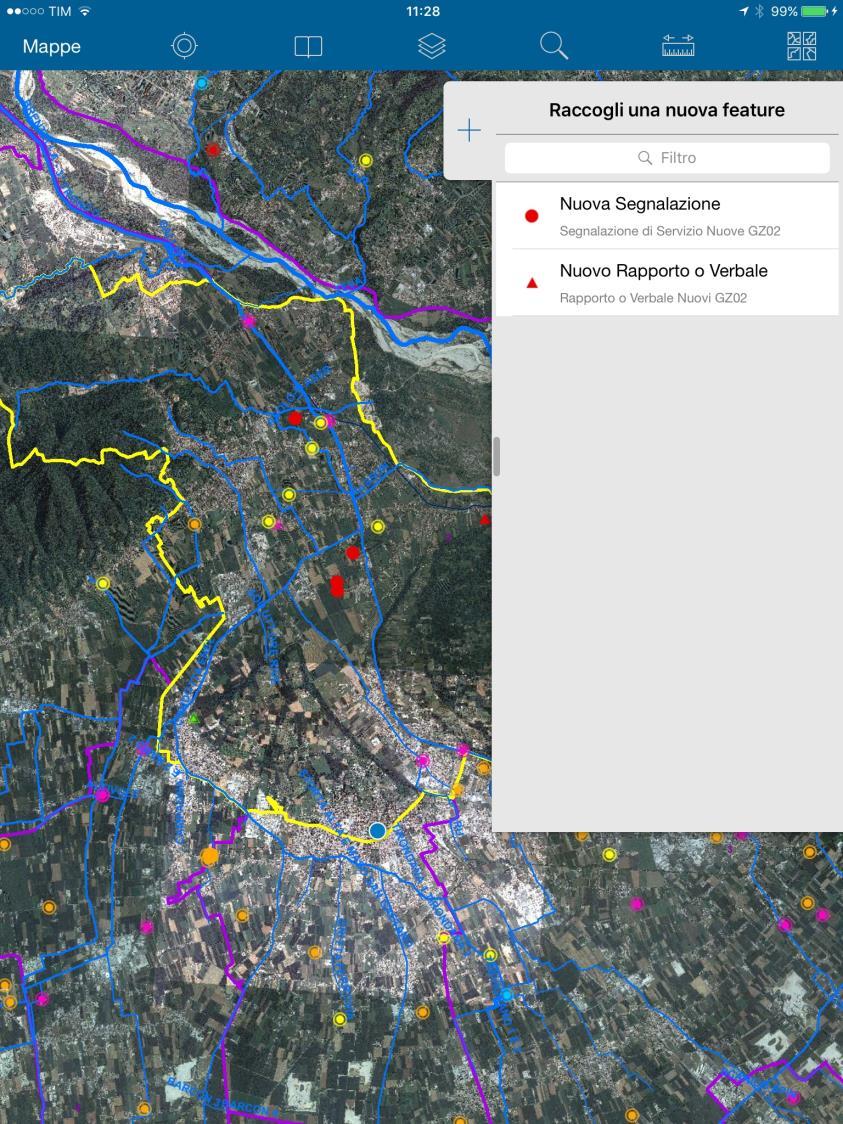 Configurazione Esri Collector Il controllo degli Stati di Gestione: - Le Nuove Segnalazioni punti rossi pieni - Gli altri punti indicano i seguenti stati: - Rosso: Nuova di altri guardiani - Nero: