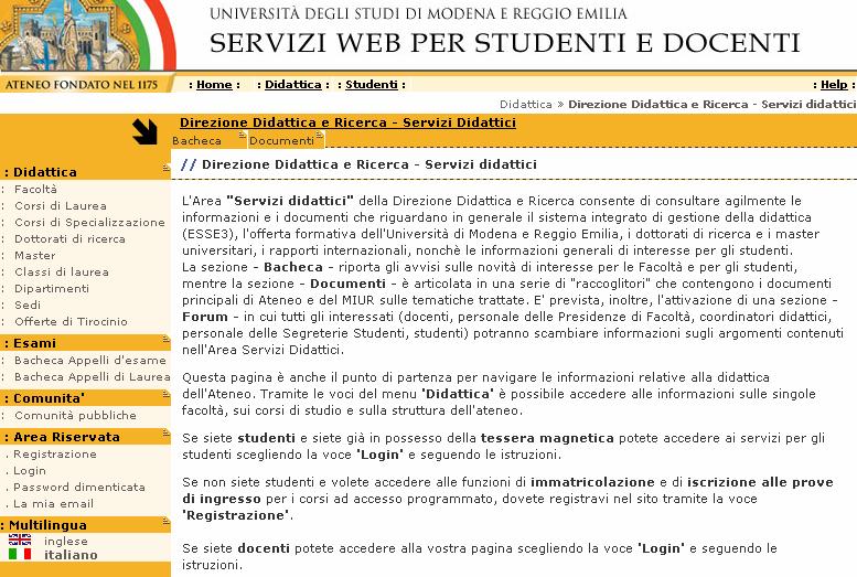 1 Pagina relativa a immatricolazioni e iscrizioni del sito www.unimore.