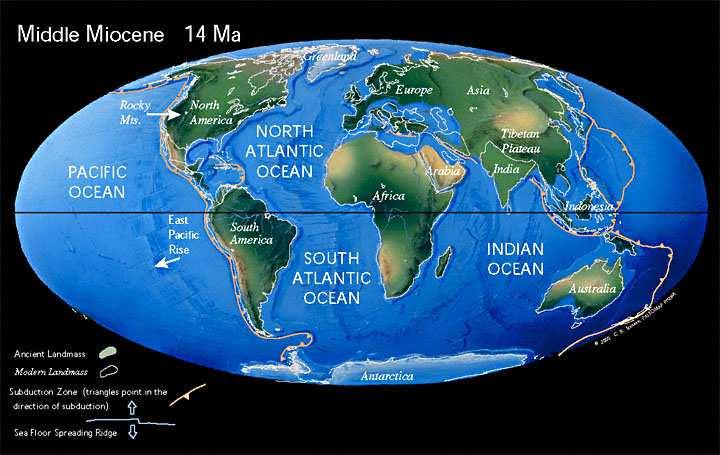 MIOCENE le terre emerse assumono una configurazione simile all