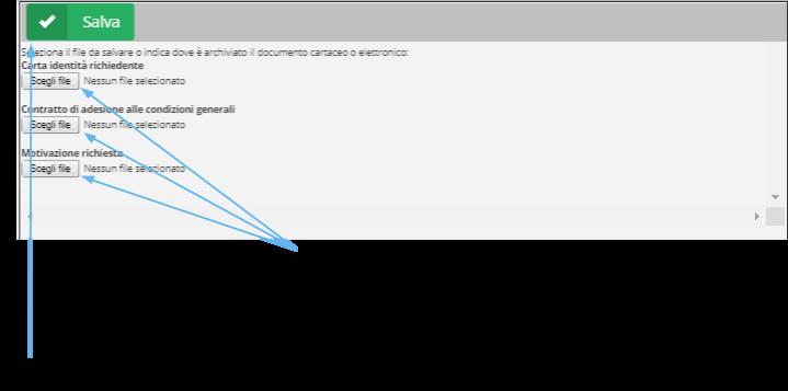 I documenti possono essere salvati nel sistema utilizzando la finestra di upload, che si