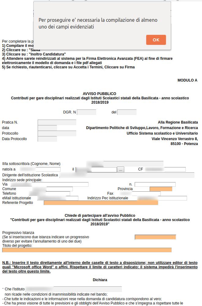 INOLTRO CANDIDATURA Terminata la compilazione dell istanza telematica si può procedere all inoltro della stessa cliccando sulla voce di menu Inoltro candidatura.