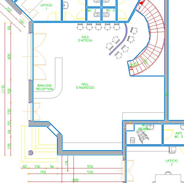 Descrizione delle partizioni di progetto La palazzina uffici presenta geometria complessa e non regolare, pertanto è necessario analizzare le pareti prese singolarmente; per quanto riguarda la zona