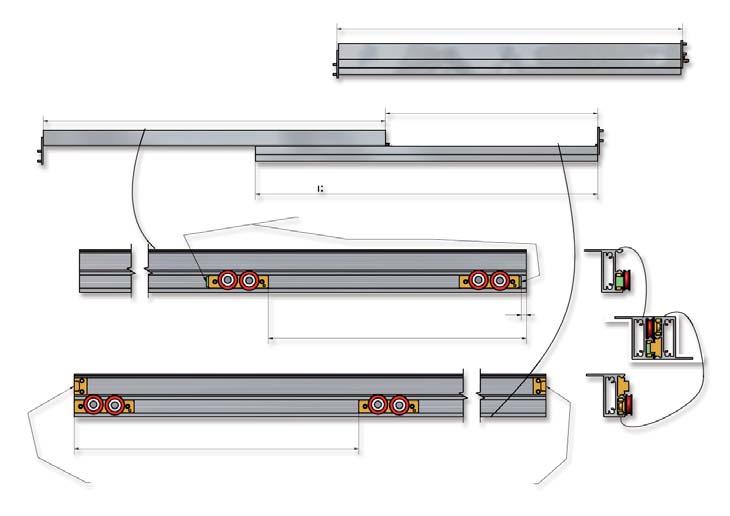 POSIZIONE SLITTINI SLEDGES POSITIONING GTOT = GE + 10 GTOT Lunghezza totale guida Slide overall length GUIDA ESTERNA EXTERNAL SLIDE GUIDA ESTERNA EXTERNAL SLIDE LATO ALTO TOP SIDE GE Lunghezza guida