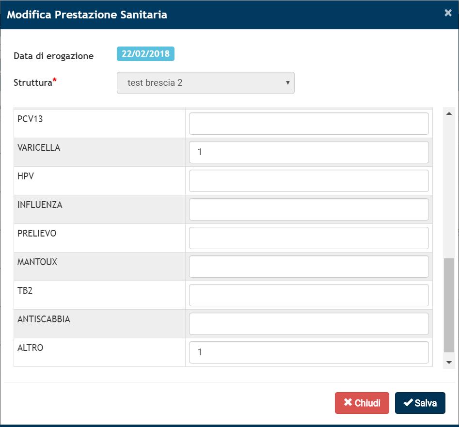 Figura 62: Gestione prestazioni sanitarie visualizzazione (3) Il pulsante Chiudi permette di tornare alla pagina