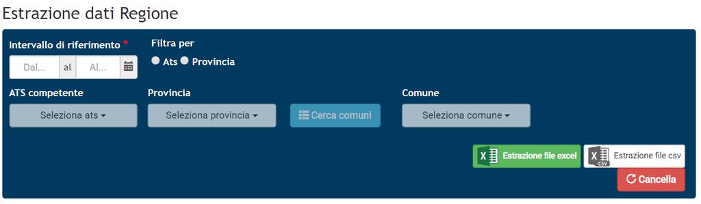 6 Estrazione dati - estrazione dati RL (operatore RL) Il menu Estrazione dati permette all utenza regionale l