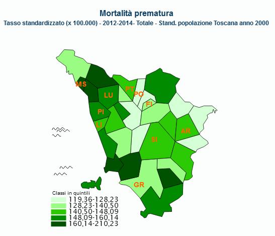 VARIABILITA - LA MORTALITÀ Casentino 119, 8 la più bassa di tutta la Toscana Amiata grossetana 210,2 la più alta di