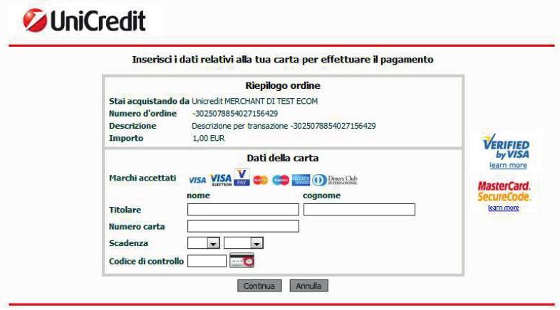 INSERIMENTO DATI PAGAMENTO Inserire i dati richiesti, in base al metodo di