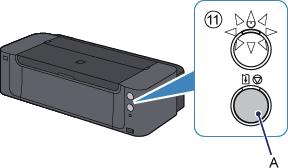 Tenere premuto il pulsante RIPRENDI/ANNULLA (RESUME/CANCEL) (A) sulla stampante fi nché la spia ALIMENTAZIONE (POWER) non lampeggia 11