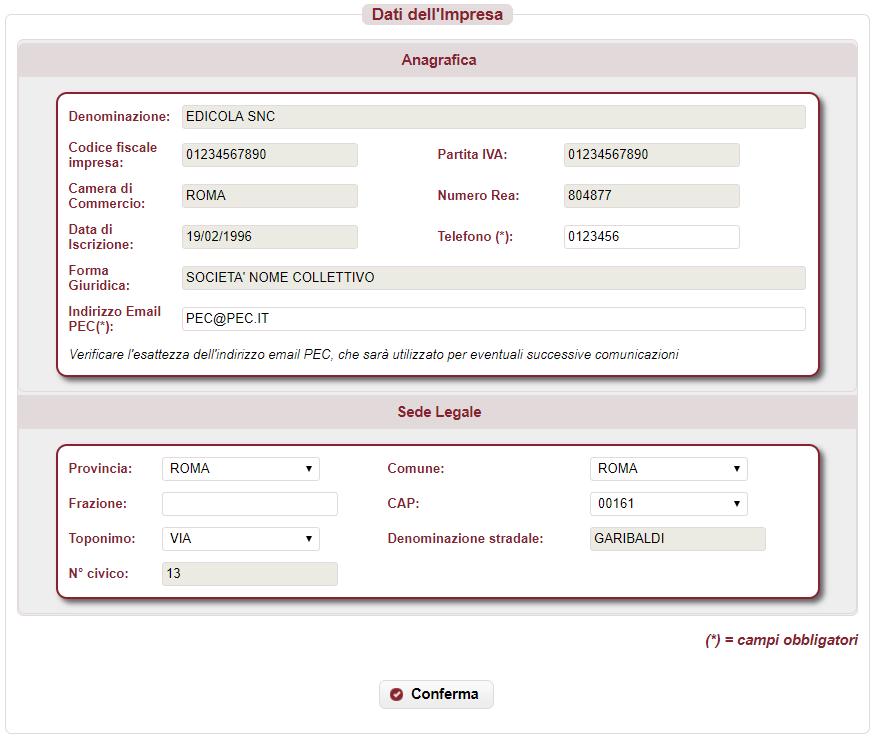 4.2 Anagrafica impresa / soggetto richiedente Si richiede la compilazione delle informazioni relative all impresa richiedente (figura 13).