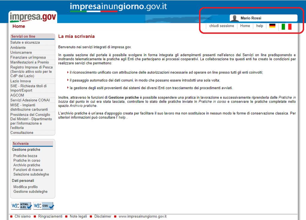 3 Scrivania per la presentazione della pratica Se la procedura di riconoscimento va a buon fine, l