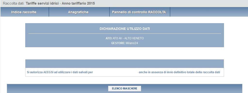 Figura 11: Maschera Dichiarazioni utilizzo dati Se le maschere precedenti non sono state compilate la maschera mostrerà il seguente messaggio.