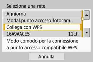 Configurazione di una connessione Wi-Fi con WPS (modalità PIN) 3 4 Selezionare [Registra disposit. per conness.].