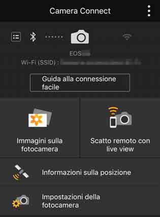 Connessione a uno smartphone con Bluetooth tramite Wi-Fi Dopo aver stabilito una connessione Bluetooth tra la fotocamera e uno smartphone, attenersi alla procedura seguente per ristabilire la