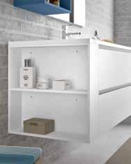 The two open-fronted side units frame the two large drawers stand out against the white of