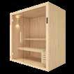 64 65 Kyra Sauna Sauna completa di / Specifications Misure disponibili / Available sizes Mestolo in legno Mastellino in legno Lampada interna 220 volt Basamento con