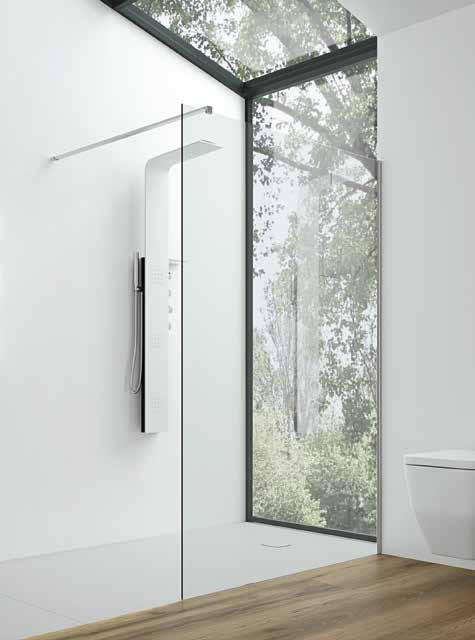 Un sistema di pareti in cristallo per spazi doccia aperti ed eleganti.