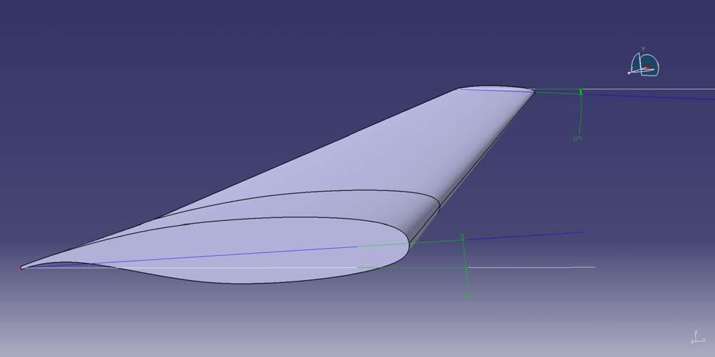 Figura 2 - Vista isometrica dell'ala (CATIA) Le sezioni di riferimento lungo l apertura alare sono invece riportate in Tabella 2 insieme con i dati ad esse relative. Corda Re(z=30000ft,M=0.