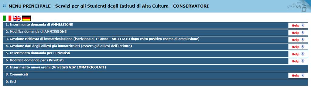 INSERIMENTO DOMANDA DI IMMATRICOLAZIONE Lo studente che ha superato con esito positivo (idoneo e ammesso) l esame di ammissione, può inoltrare la domanda di immatricolazione ai seguenti corsi: Corsi