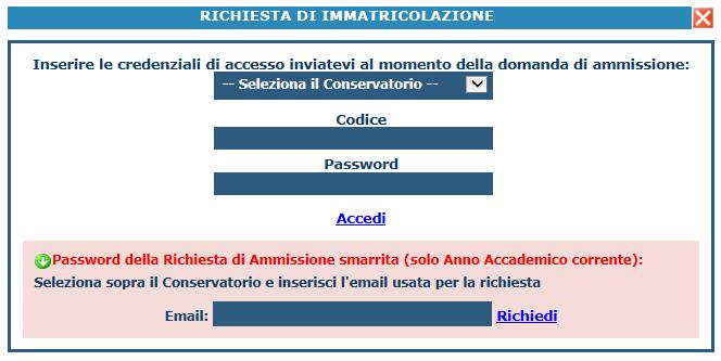 Fare clic su Accedi RICHIESTA DI IMMATRICOLAZIONE 1.