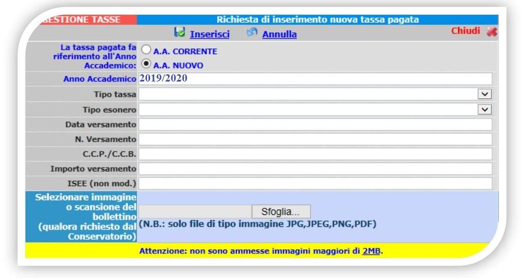 3. Inserire o modificare i seguenti dati: Tipo tassa: Tassa Governativa/Contributo Unico Accademico I rata/assicurazione/tassa Regionale.