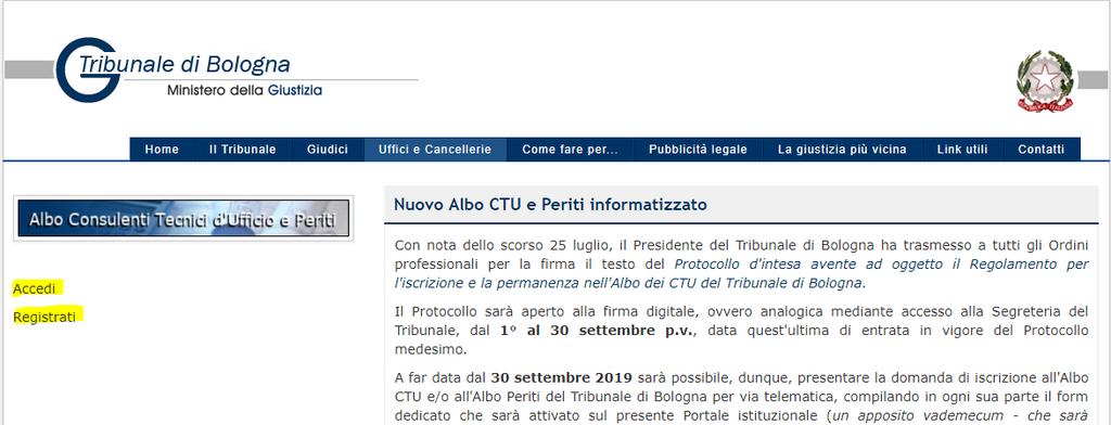 2 Come funziona: 1) Dalla homepage del sito istituzionale del Tribunale di