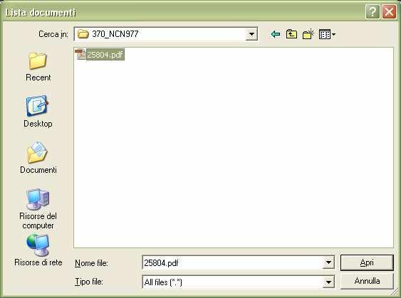 Lista documenti Selezionare il file (documento/atto) da