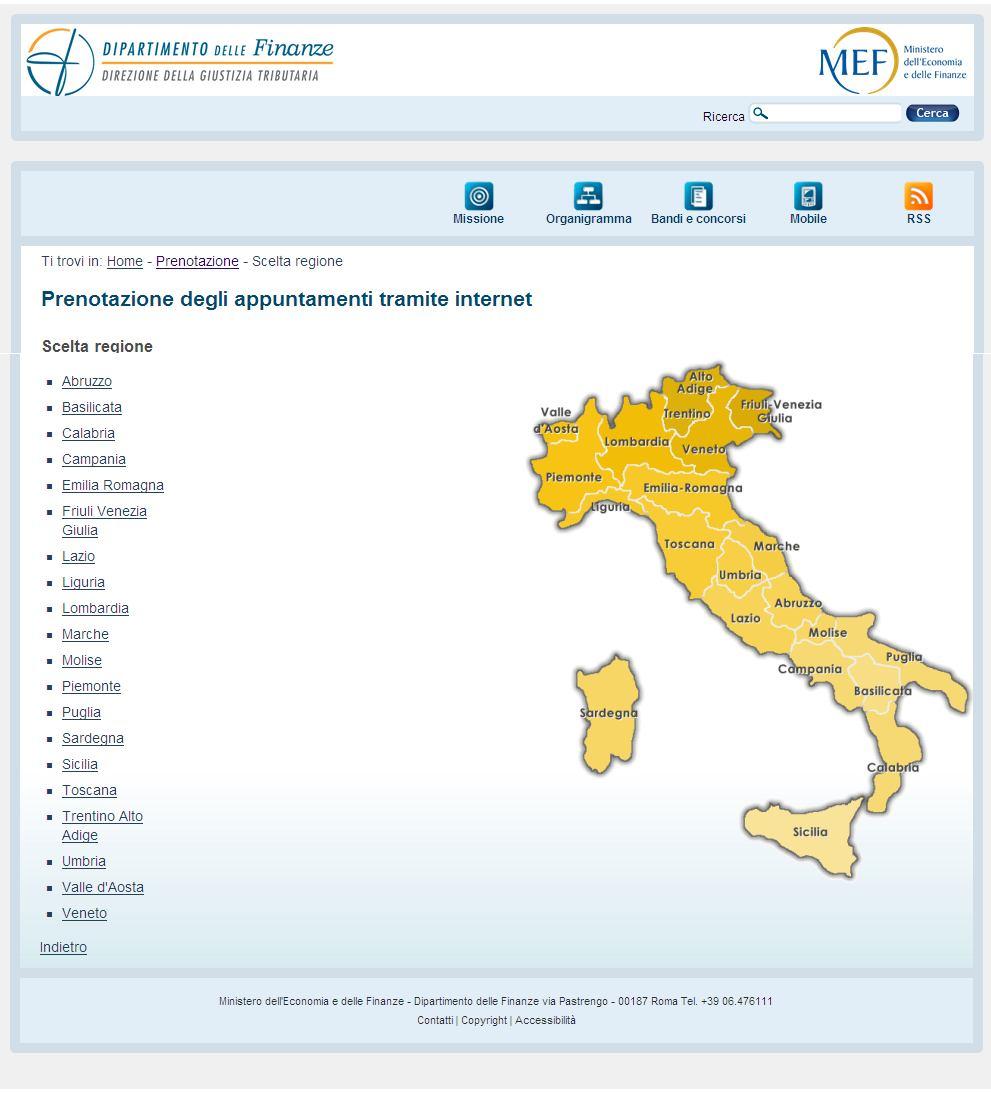 Dopo la scelta della regione l applicazione evidenzia il seguente schermo in cui sono visualizzati tutti gli uffici