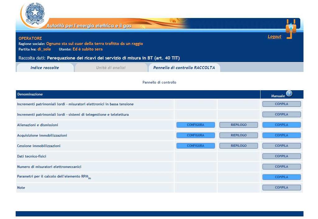 4 Il pannello di controllo della raccolta dati e l attivazione delle maschere Accedendo alla raccolta viene visualizzata la pagina Pannello di controllo della raccolta (figura 1.