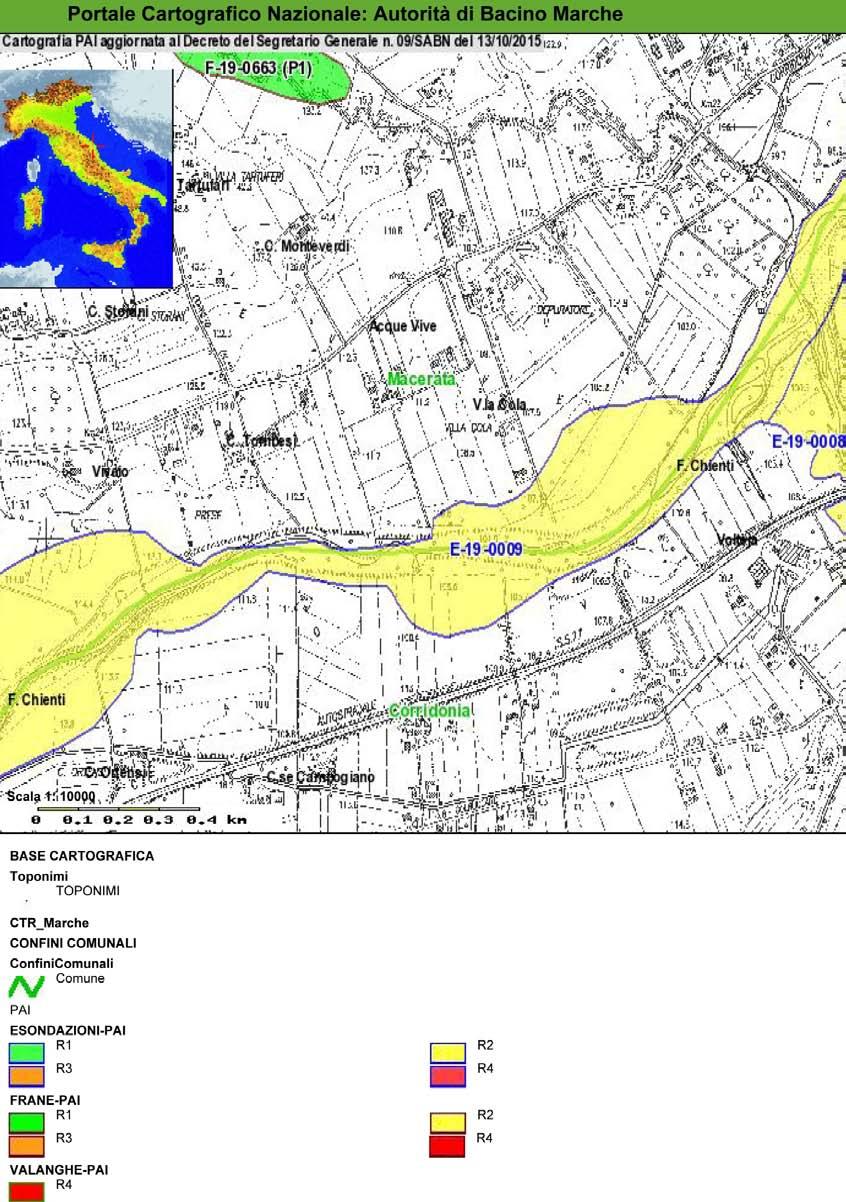 4.0 VINCOLI E NOTIZIE STORICHE VINCOLI P.A.I. In figura 6 si osserva l ubicazione del sito in esame su cartografia PAI Piano Assetto Idrogeologico Regione Marche).