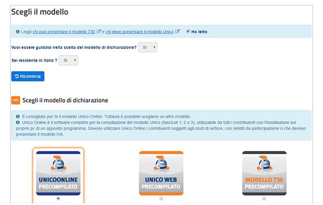 Lo stesso contribuente può decidere di non essere guidato nella scelta e quindi selezionare direttamente il modello per il quale intende optare.