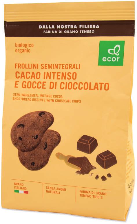 Frollini semintegrali al cacao intenso e gocce di cioccolato 350 g SC.