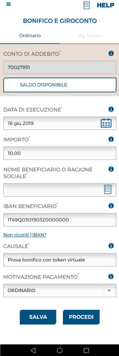 4.2 AUTORIZZARE UN OPERAZIONE DISPOSITIVA DA APP CON IL TOKEN